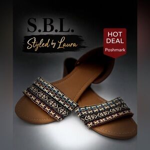 - Andiamo Beaded Boho Slide Sandals | Size 8.5 Wide | Multicolor Fabric / SBL